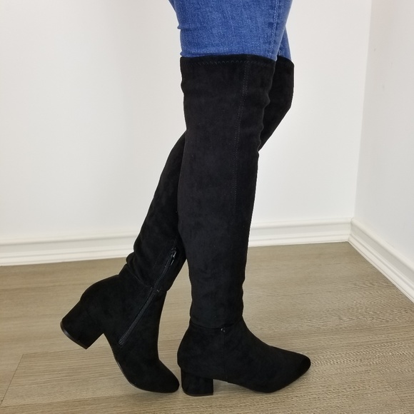 Pointy toe over the knee black boots Faux Suede - Picture 3 of 8